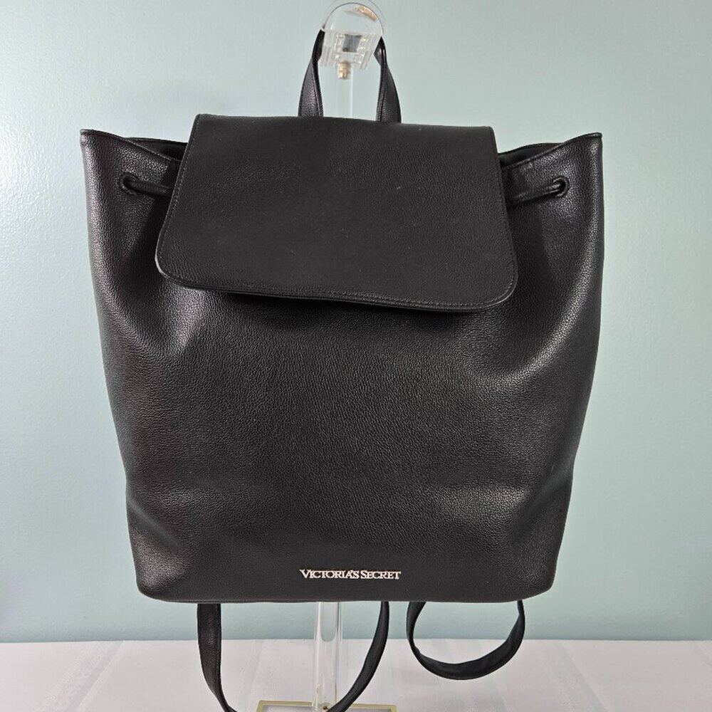 Victoria's Secret Black Faux Leather Backpack w/Handle & Straps